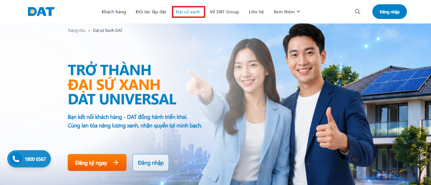 Chọn tab Đại sứ Xanh trên DAT Universal