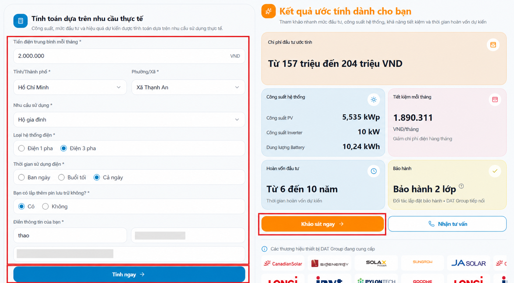 Nhập thông tin và bắt đầu khảo sát
