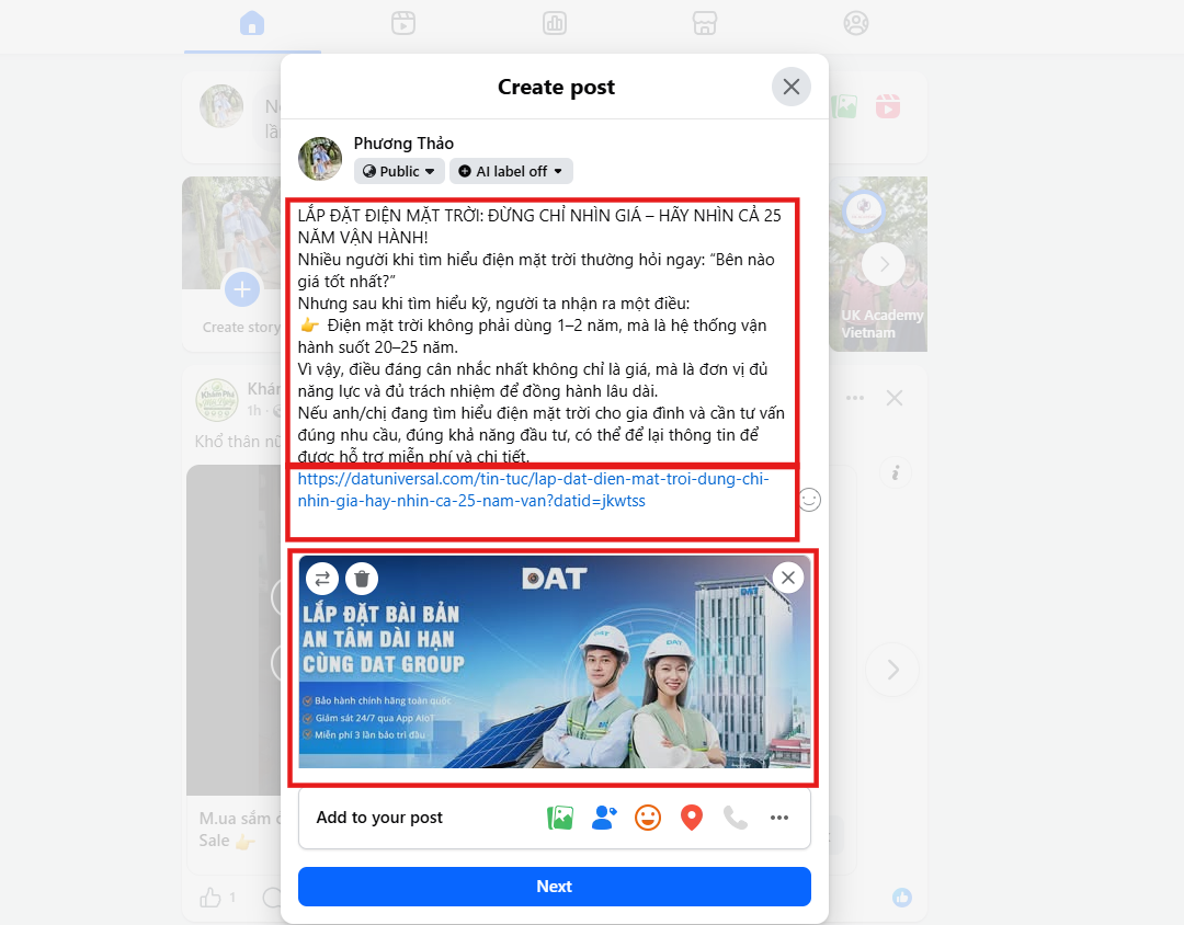 Dán nội dung vào Facebook hoặc Zalo
