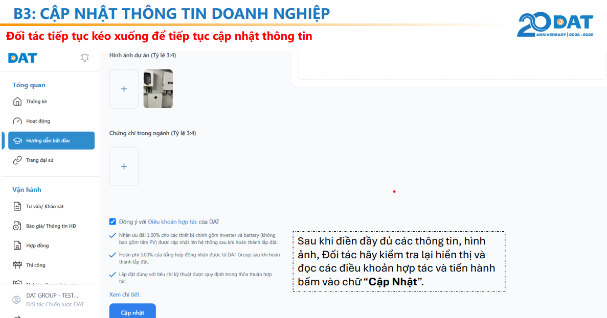 Bổ sung hình ảnh, chứng chỉ và cập nhật thông tin doanh nghiệp