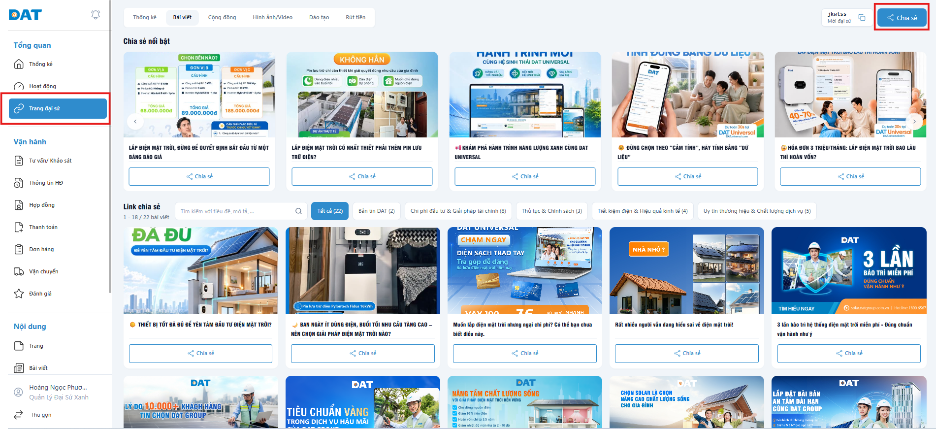 Chọn Chia sẻ tại trang Đại sứ